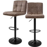 Barhocker 2er Set, Bezug aus Kunstleder, Braun, Gepolsterter Barstuhl mit Rückenlehne und Fußstütze, Tresenhocker höhenverstellbar, 360° drehbar, von ML-DESIGN