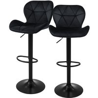 Ml-design - Barhocker 2er Set, Bezug aus Samt, Schwarz, Gepolsterter Barstuhl mit Rückenlehne und Fußstütze, Tresenhocker höhenverstellbar 59-79 cm, von ML-DESIGN