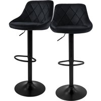 Barhocker 2er Set, Bezug aus Samt, Schwarz, Gepolsterter Barstuhl mit Rückenlehne und Fußstütze, Tresenhocker höhenverstellbar 62-82 cm, 360° von ML-DESIGN
