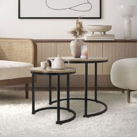 Couchtisch rund 2er Set rund, ø 40 / 60 cm, Sonoma-Eiche/Schwarz, aus mdf und Metall, Satztische Wohnzimmertische Sofatische Kaffeetische von ML-DESIGN