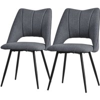 Esszimmerstühle 2er Set, Grau, Wohnzimmerstühle aus Stoffbezug und schwarzen Metallbeinen, Küchenstühle mit Rückenlehne, Polsterstühle für Esszimmer von ML-DESIGN