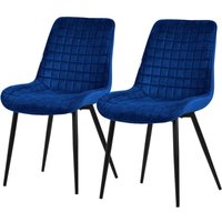 Esszimmerstühle 2er Set Dunkelblau, Sitzfläche aus Samt mit schwarzen Metallbeinen, Küchenstühle mit Rückenlehne, Wohnzimmerstühle, Polsterstühle für von ML-DESIGN