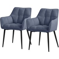 Esszimmerstühle 2er Set aus Frotteestoff, Blau, Küchenstuhl mit dickem gepolsterter Sitz & Metallbeinen, Wohnzimmerstuhl mit Rücken- und Armlehnen, Esszimmerstühle 2er Set aus Frotteestoff, Blau, Küchenstuhl mit dickem gepolsterter Sitz & Metallbeinen, Wohnzimmerstuhl mit Rücken- und Armlehnen, von ML-DESIGN