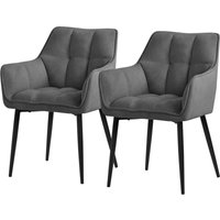 Esszimmerstühle 2er Set aus Frotteestoff, Dunkelgrau, Küchenstuhl dickem gepolsterter Sitz & Metallbeinen, Wohnzimmerstuhl mit Rücken- und Armlehnen, Esszimmerstühle 2er Set aus Frotteestoff, Dunkelgrau, Küchenstuhl dickem gepolsterter Sitz & Metallbeinen, Wohnzimmerstuhl mit Rücken- und Armlehnen, von ML-DESIGN