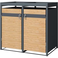 Ml-design - Mülltonnenbox 2er mit Pflanzdach für 2 Tonnen, 240L 132x80x124 cm Lärchenoptik, Stahl, wetterfest, Abschließbare Mülltonnenverkleidung von ML-DESIGN