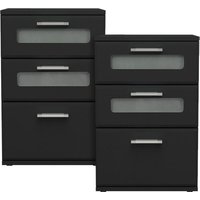 Ml-design - Nachttisch 2er Set, Nachtkommode mit 3 Schubladen, oberste mit Glaseinsatz, Schwarz, 40x60x38 cm, aus Holz, Boxspringbett Nachtschrank von ML-DESIGN