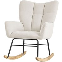 Schaukelsessel Beige, Schaukelstuhl mit Bezug in Frottee-Optik, Gepolsterter Schwingsessel mit Holzkufen, Relaxsessel mit Armlehnen für von ML-DESIGN