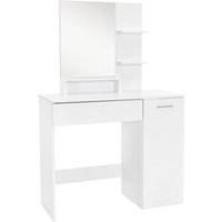 Schminktisch mit Hocker, Frisiertisch mit Spiegel und Schublade, 90 x 38 x 138 cm, Weiß, Moderne Kosmetiktisch Frisierkommode Schminkkommode Kommode von ML-DESIGN