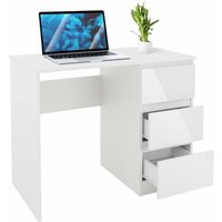 Ml-design - Schreibtisch mit 3 Schubladen, 90x76x50 cm, Weiß, Schubladenfronten in Hochglanz, viel Stauraum, Arbeitstisch Bürotisch Computertisch von ML-DESIGN