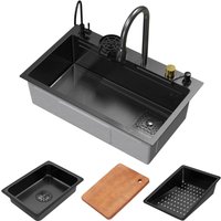 Ml-design - Spülbecken Edelstahl 75x46 cm Anthrazit, Multifunktionale Küchenspüle rechteckig, Wasserfall Edelstahlspüle, Einbauspüle mit ausziehbarem von ML-DESIGN