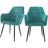 Ecd Germany 2er Set Esszimmerstühle mit Rücken- und Armlehnen, Türkis, Küchenstühle mit Samtbezug, Polsterstühle mit Metallbeinen, Ergonomische von ML-DESIGN