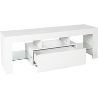 Ml-design - tv Lowboard aus Holz mit LED-Beleuchtung und Glasregal für Fernseher, Modernes Fernsehtisch, 130x49x45cm, Weiß, Griffloses Design, von ML-DESIGN