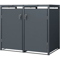 Mülltonnenbox 2er für 2 Tonnen 240L 132x80x116,3 cm, Anthrazit, Stahl, wetterfest, Abschließbare Mülltonnenverkleidung mit Klappdeckel/2 Türen, von ML-DESIGN
