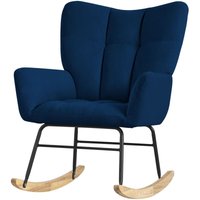 Schaukelsessel Dunkelblau, Schaukelstuhl Frottee-Optik Bezug, Gepolsterter Schwingsessel mit Holzkufen, Relaxsessel mit Armlehnen für Schaukelsessel Dunkelblau, Schaukelstuhl Frottee-Optik Bezug, Gepolsterter Schwingsessel mit Holzkufen, Relaxsessel mit Armlehnen für von ML-DESIGN
