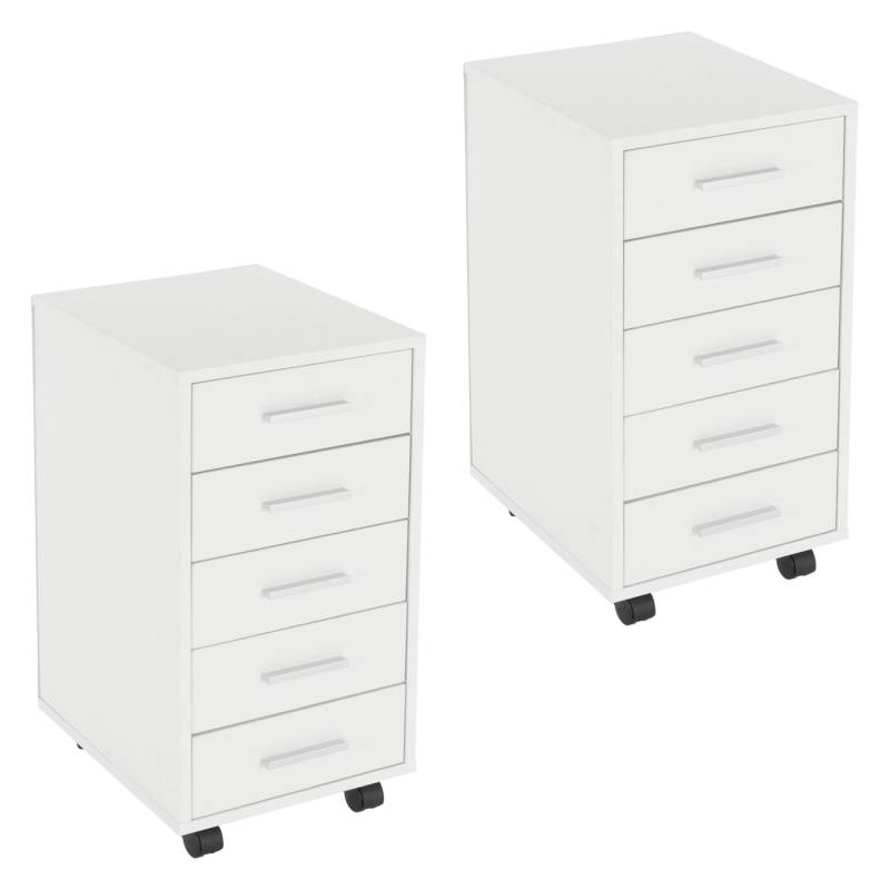 ML-Design 2Er Rollcontainer mit 5 Schubladen 33x38x63,5 cm Weiß Holz Alu-Griffe von ML-Design