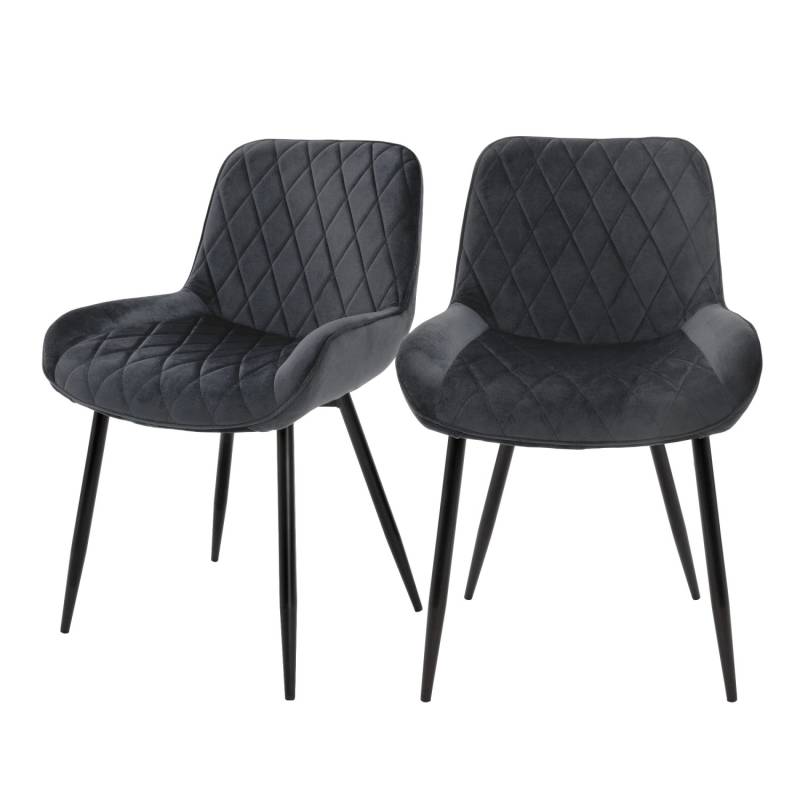 ML-Design 2Er Set Esszimmerstühle mit Rücken und Armlehnen Anthrazit Samt von ML-Design