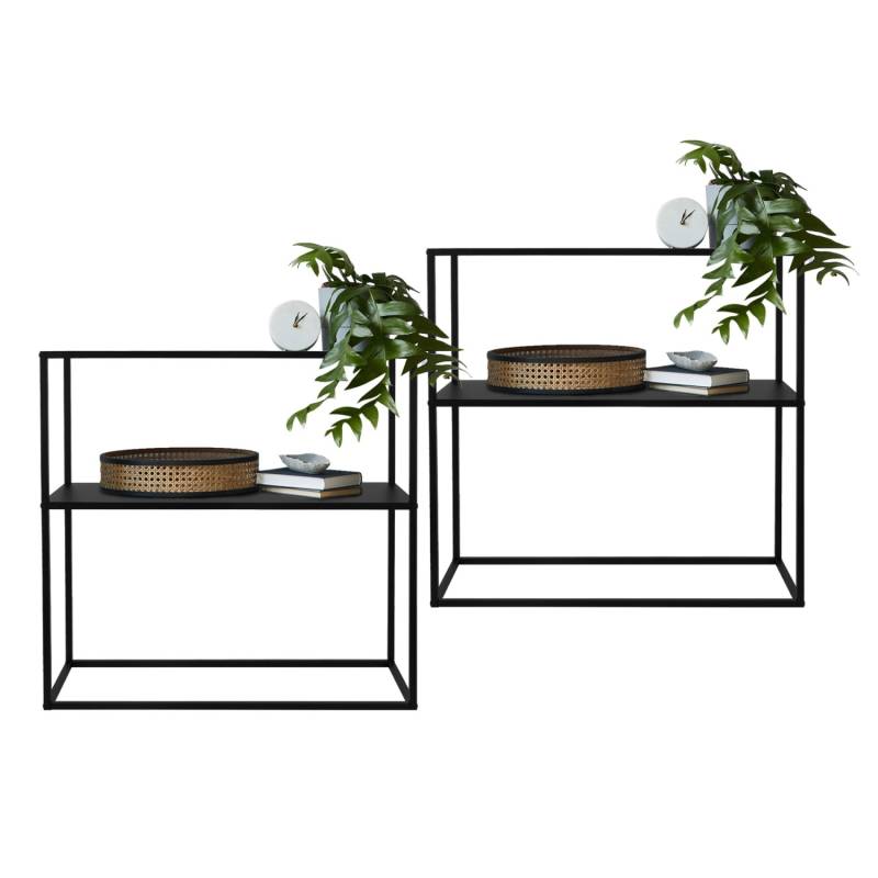 ML-Design 2Er Set Konsolentisch 1 Ablage Schwarz Metall 80x26x80cm Blumenständer von ML-Design