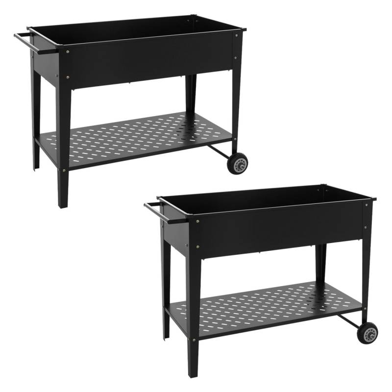 ML-Design 2Er Set Metall Hochbeet Fahrbar 98x50x79,5 cm Schwarz Mobiler von ML-Design