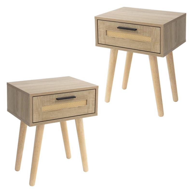 ML-Design 2Er Set Nachttisch mit 1 Schublade 40x50,5x30 cm Eiche Optik von ML-Design