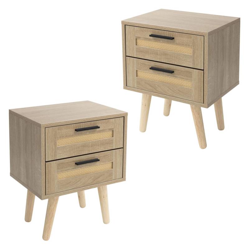 ML-Design 2Er Set Nachttisch mit 2 Schubladen 40x50,5x30cm Eiche Optik von ML-Design