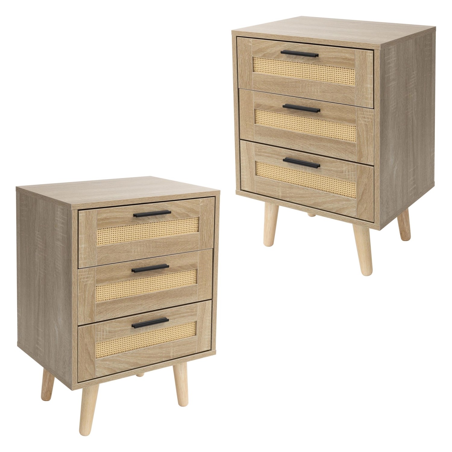 ML-Design 2Er Set Nachttisch mit 3 Schubladen 45x63x34 cm Eiche Optik von ML-Design