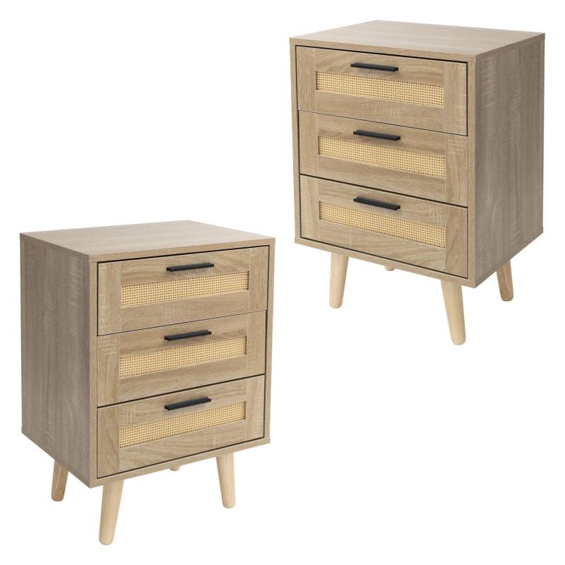 ML-Design 2Er Set Nachttisch mit 3 Schubladen 45x63x34 cm Eiche Optik von ML-Design