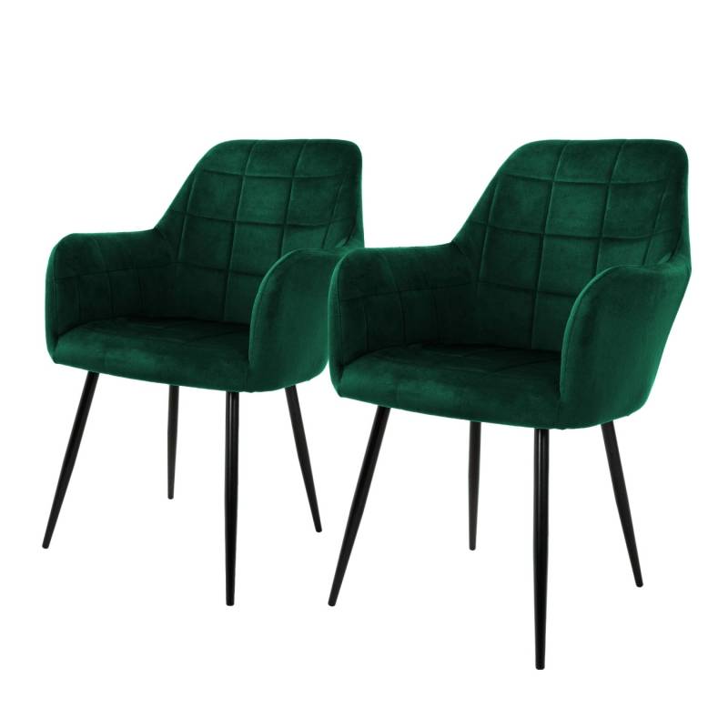 ML-Design 2er Set Esszimmerstühle Küchenstühle Dunkelgrün aus Samt von ML-Design