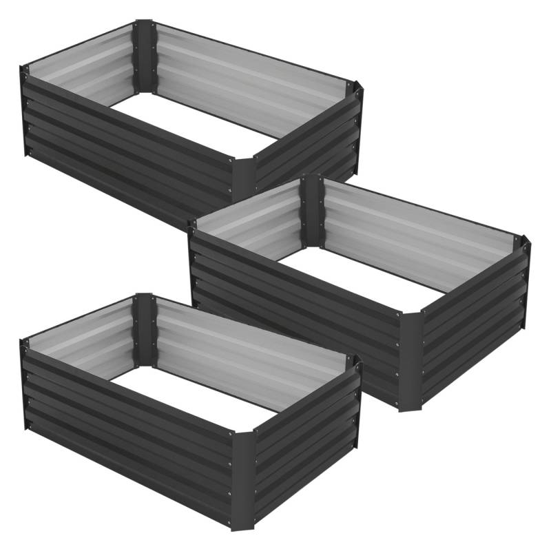 ML-Design 3Er Set Hochbeet aus Metall für Garten 90x60x30 cm 150 Liter Anthrazit von ML-Design