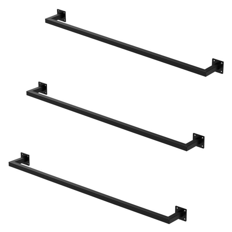 ML-Design 3Er Set Kleiderstange Rechteck für die Wand T12xB110cm Schwarz U-Form von ML-Design