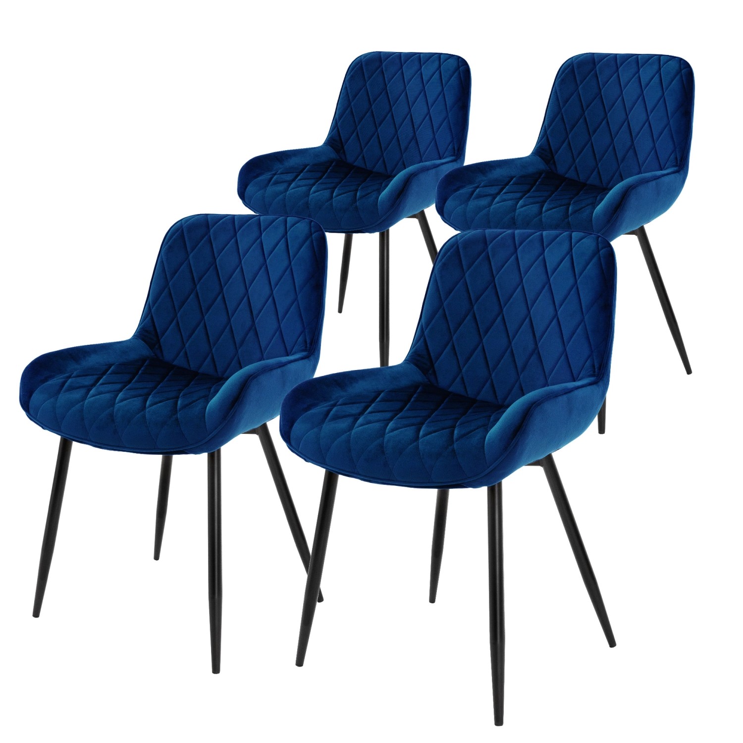 ML-Design 4Er Set Esszimmerstühle mit Rücken- und Armlehnen Dunkelblau aus Samt von ML-Design