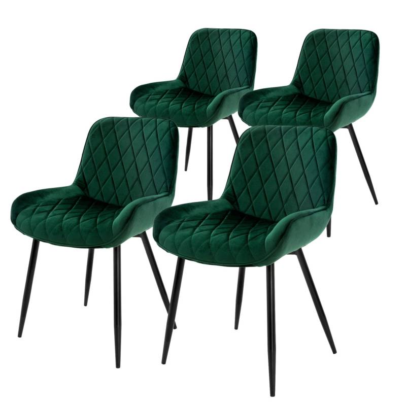 ML-Design 4Er Set Esszimmerstühle mit Rücken- und Armlehnen Dunkelgrün aus Samt von ML-Design