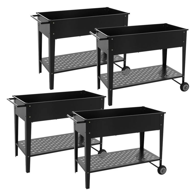 ML-Design 4Er Set Metall Hochbeet Fahrbar 98x50x79,5 cm Schwarz Mobiler von ML-Design
