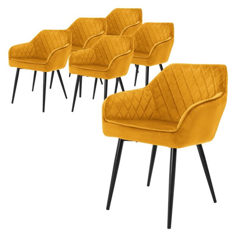 ML-Design 6Er Set Esszimmerstühle Senfgelb Samtbezug Metallbeine von ML-Design