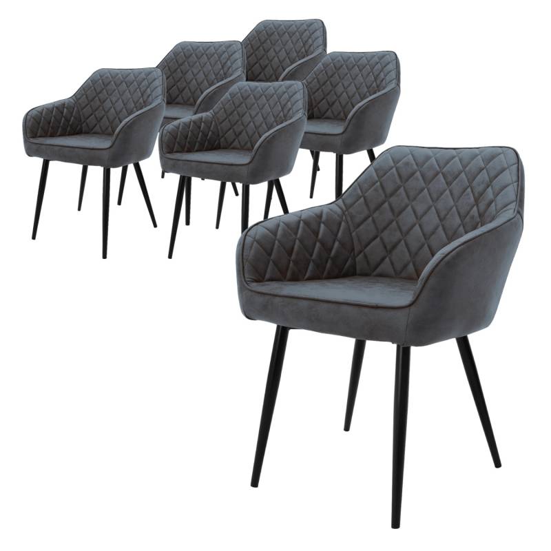 ML-Design 6Er Set Esszimmerstühle mit Arm Rückenlehne Anthrazit Kunslederbezug von ML-Design