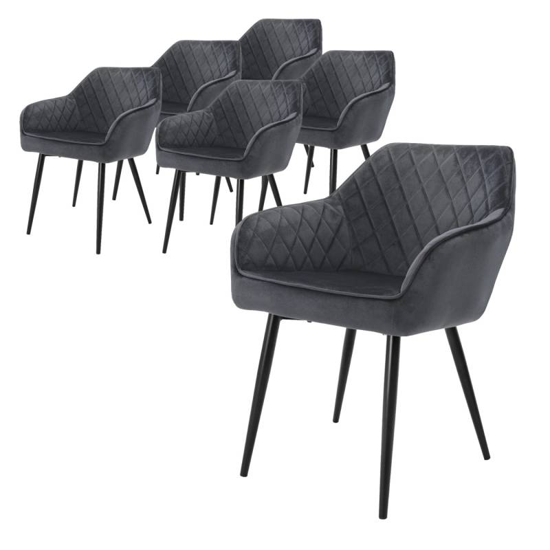 ML-Design 6Er Set Esszimmerstühle mit Armlehne Rückenlehne Anthrazit Samtbezug von ML-Design