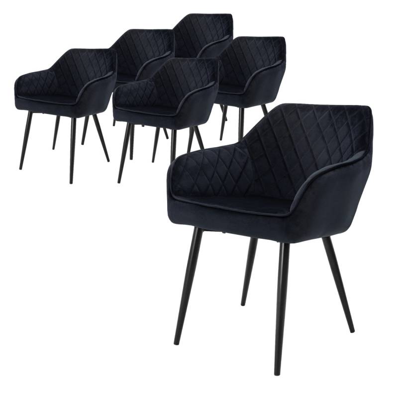ML-Design 6Er Set Esszimmerstühle mit Armlehne und Rückenlehne Schwarz Samtbezug von ML-Design