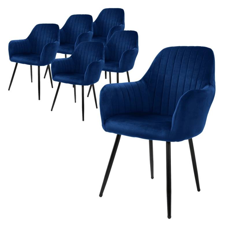 ML-Design 6Er Set Esszimmerstühle mit Rücken- und Armlehnen Blau mit Samtbezug von ML-Design