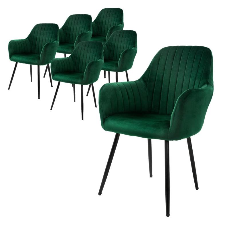 ML-Design 6Er Set Esszimmerstühle mit Rücken- und Armlehnen Grün mit Samtbezug von ML-Design