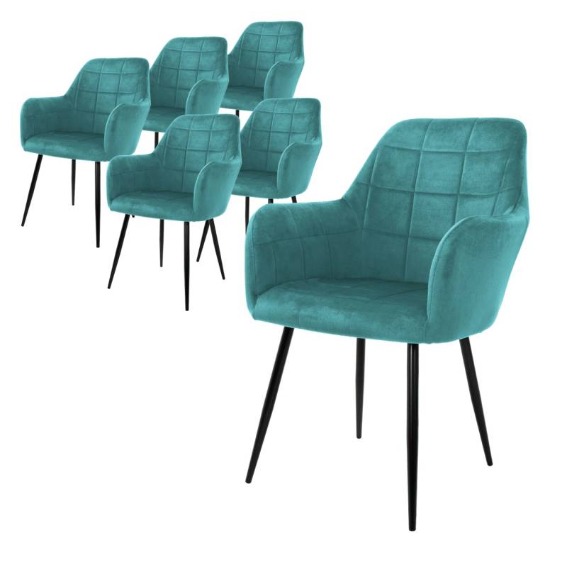 ML-Design 6Er Set Esszimmerstühle mit Rücken und Armlehnen Türkis von ML-Design