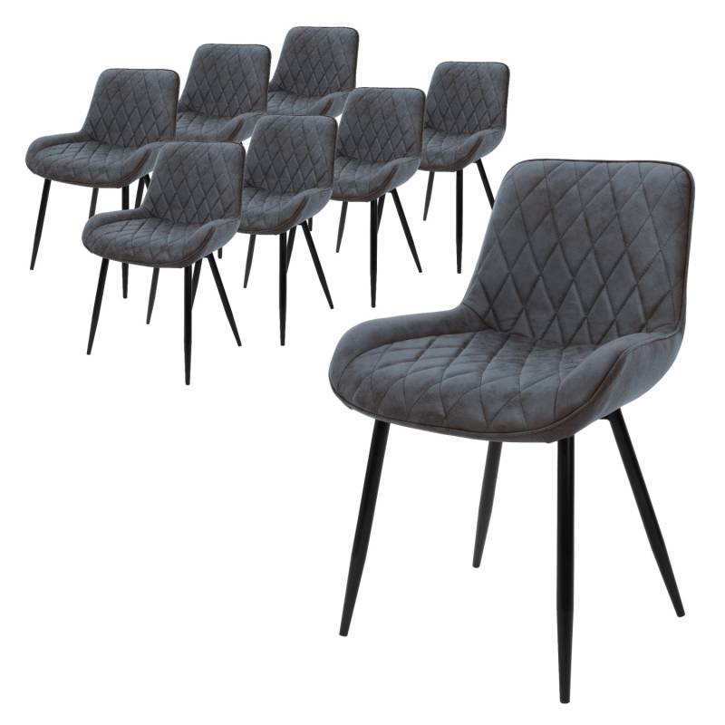 ML-Design 8Er Set Esszimmerstühle Anthrazit PU-Kunstleder mit Rücken- Armlehnen von ML-Design