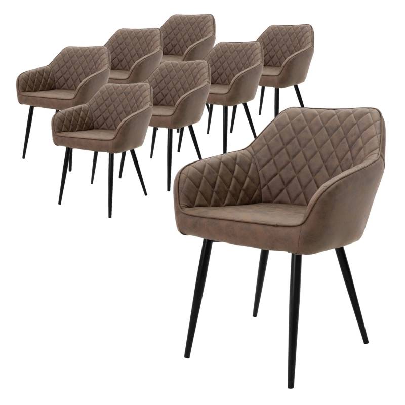 ML-Design 8Er Set Esszimmerstühle mit Armlehne Rückenlehne Braun Kunslederbezug von ML-Design