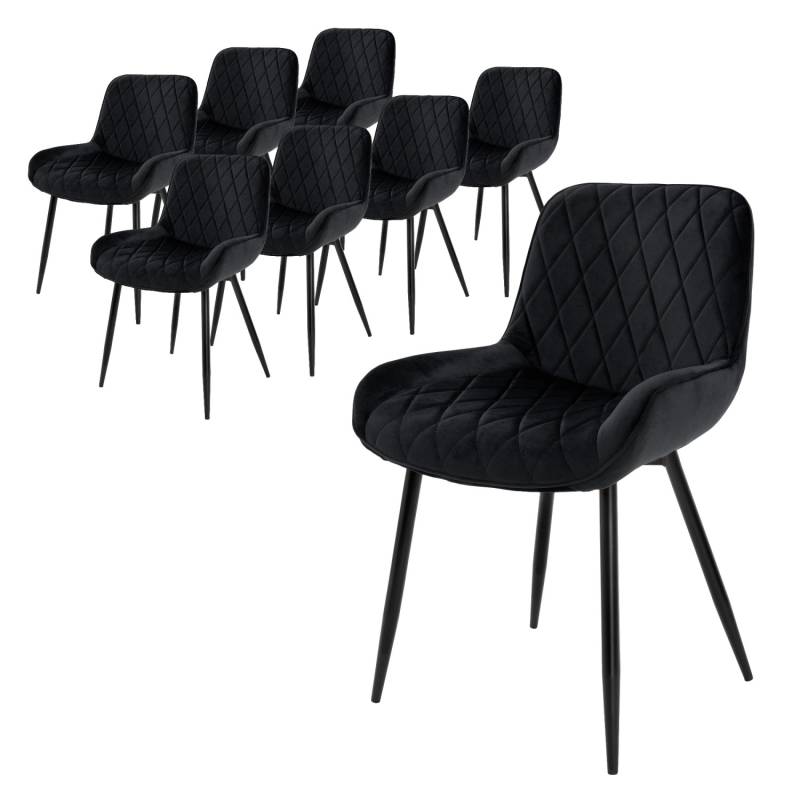 ML-Design 8Er Set Esszimmerstühle mit Rücken- Armlehnen Schwarz Samt Sitzfläche von ML-Design
