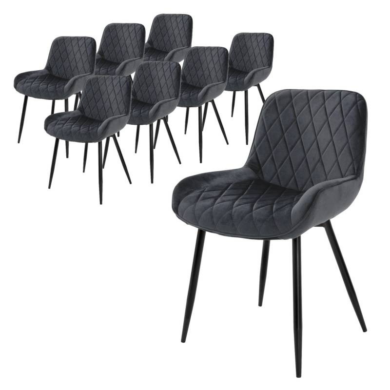 ML-Design 8Er Set Esszimmerstühle mit Rücken- und Armlehnen Anthrazit Samt Sitz von ML-Design