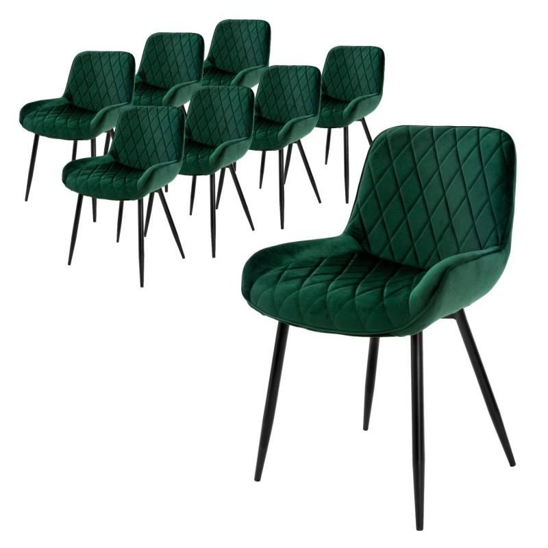ML-Design 8Er Set Esszimmerstühle mit Rücken- und Armlehnen Dunkelgrün Samt Sitz von ML-Design