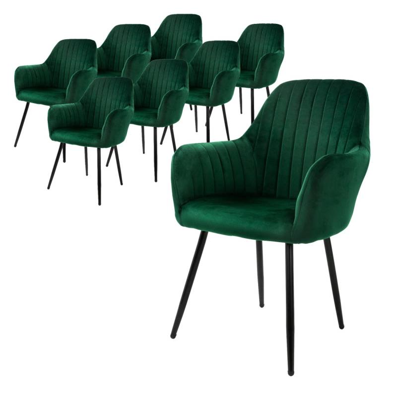 ML-Design 8Er Set Esszimmerstühle mit Rücken- und Armlehnen Grün mit Samtbezug von ML-Design