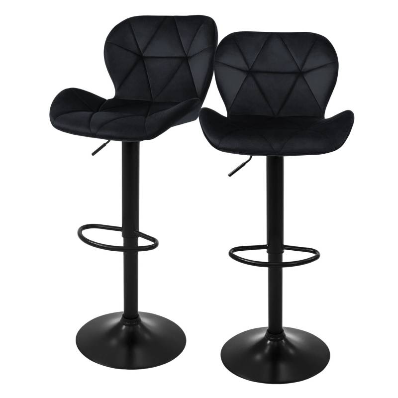 ML-Design Barhocker 2Er Set Samt Schwarz Gepolsterter Barstuhl mit Rückenlehne von ML-Design