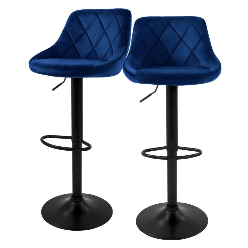ML-Design Barhocker 2Er Set aus Samt Blau Barstuhl mit Rückenlehne und Fußstütze von ML-Design