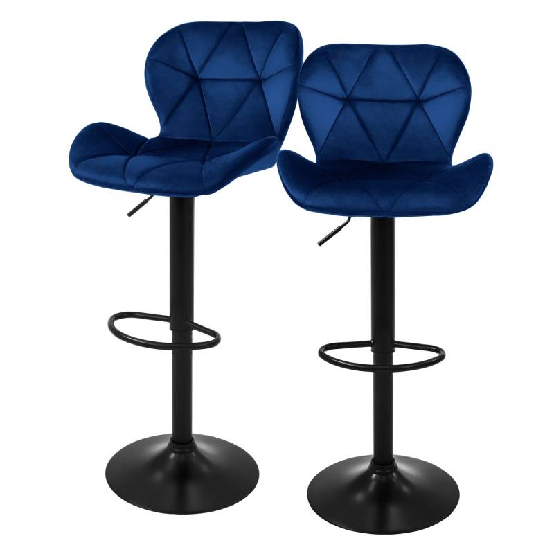 ML-Design Barhocker 2Er Set aus Samt Blau mit Rückenlehne und Fußstütze von ML-Design