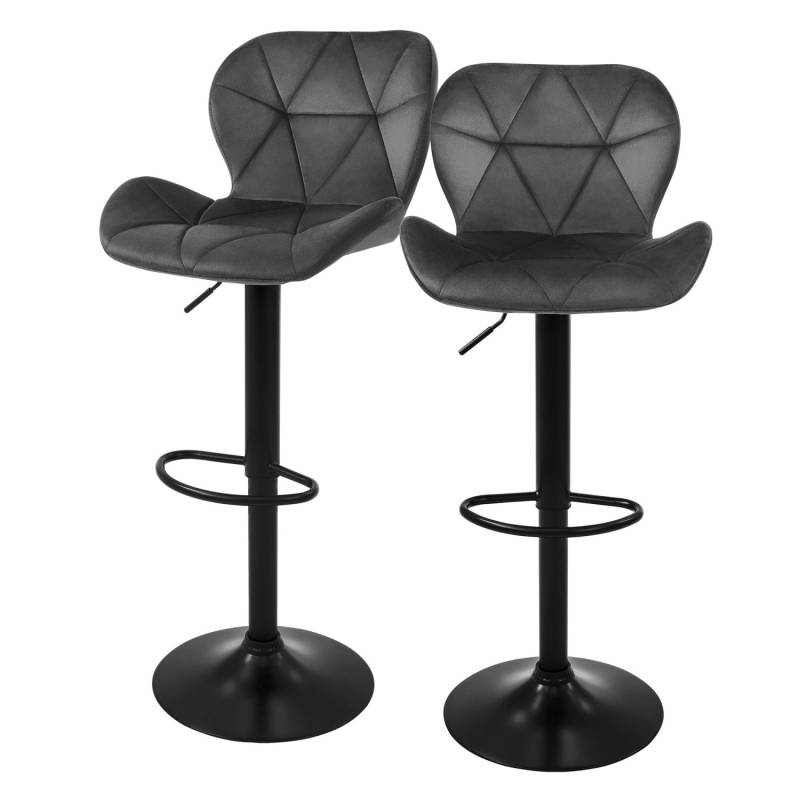 ML-Design Barhocker 2Er Set aus Samt Grau Gepolsterter Barstuhl mit Fußstütze von ML-Design