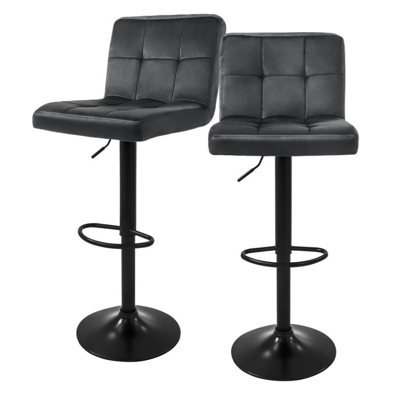 ML-Design Barhocker 2Er Set aus Samt Grau Gepolsterter Barstuhl mit Rückenlehne von ML-Design